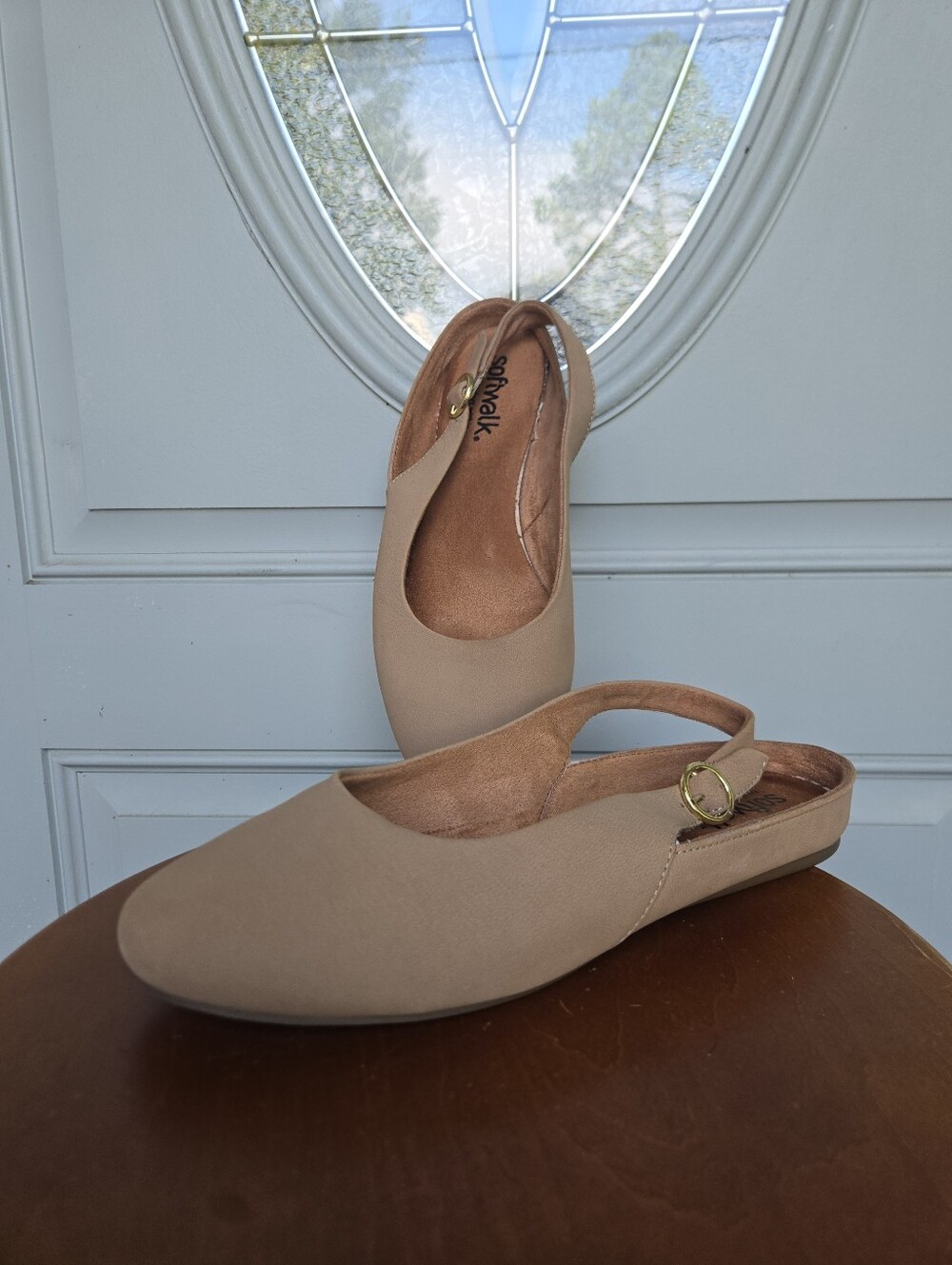 SoftWalk Sandy Flat Tan Suede Slingback Extra Wide
